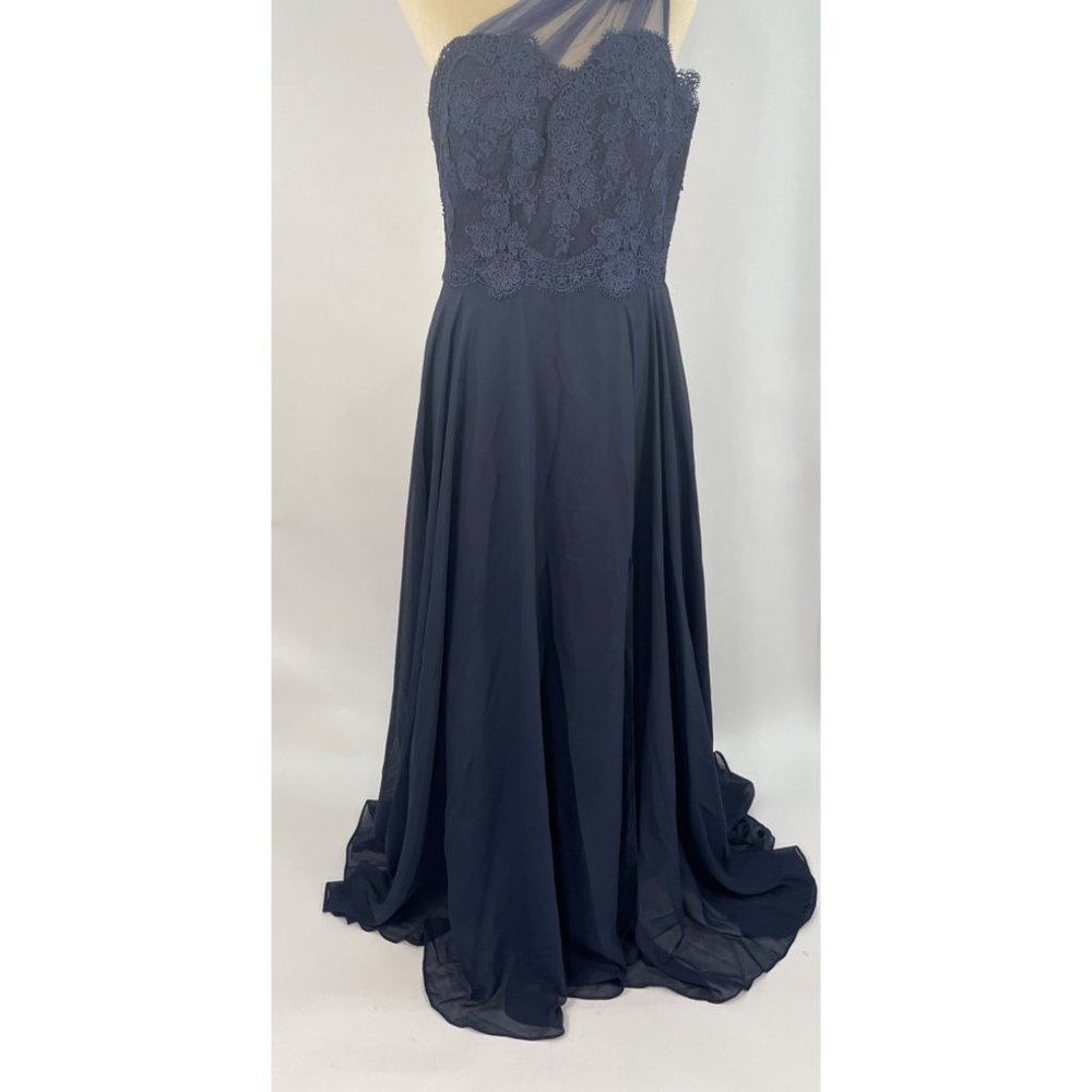 Women's Pomuyoo Chiffon Navy Blue Floor Length Dress Size 12 NEW